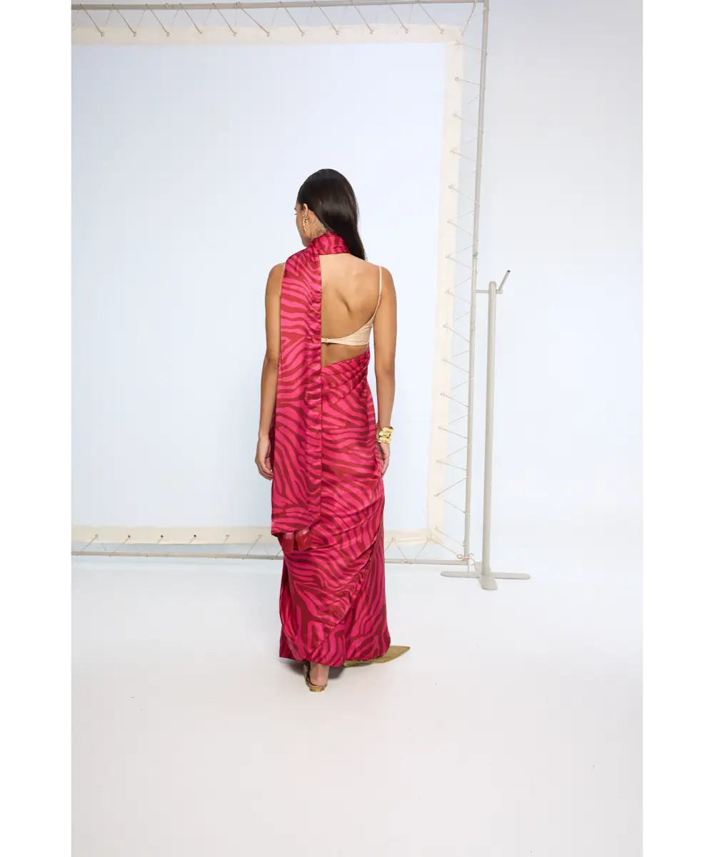 EKAYA BANARAS - Pink Zebra Print saree